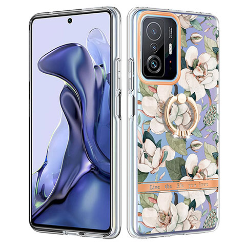 Custodia Silicone Gel Morbida Fantasia Modello Cover con Anello Supporto Y06B per Xiaomi Mi 11T 5G Bianco