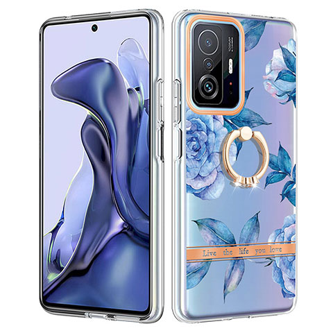 Custodia Silicone Gel Morbida Fantasia Modello Cover con Anello Supporto Y06B per Xiaomi Mi 11T Pro 5G Blu