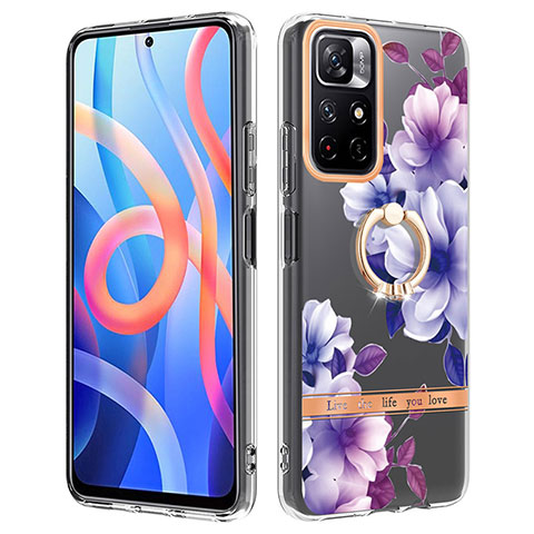 Custodia Silicone Gel Morbida Fantasia Modello Cover con Anello Supporto Y06B per Xiaomi Poco M4 Pro 5G Viola