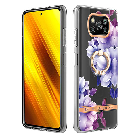 Custodia Silicone Gel Morbida Fantasia Modello Cover con Anello Supporto Y06B per Xiaomi Poco X3 NFC Viola