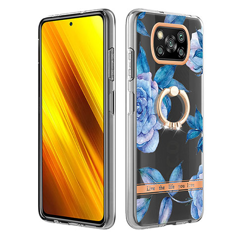 Custodia Silicone Gel Morbida Fantasia Modello Cover con Anello Supporto Y06B per Xiaomi Poco X3 Pro Blu