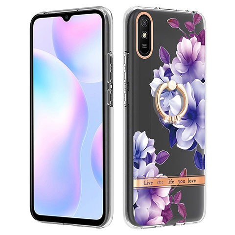 Custodia Silicone Gel Morbida Fantasia Modello Cover con Anello Supporto Y06B per Xiaomi Redmi 9i Viola