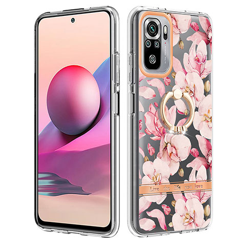 Custodia Silicone Gel Morbida Fantasia Modello Cover con Anello Supporto Y06B per Xiaomi Redmi Note 10 4G Rosa