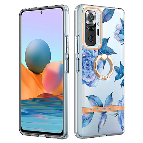 Custodia Silicone Gel Morbida Fantasia Modello Cover con Anello Supporto Y06B per Xiaomi Redmi Note 10 Pro 4G Blu