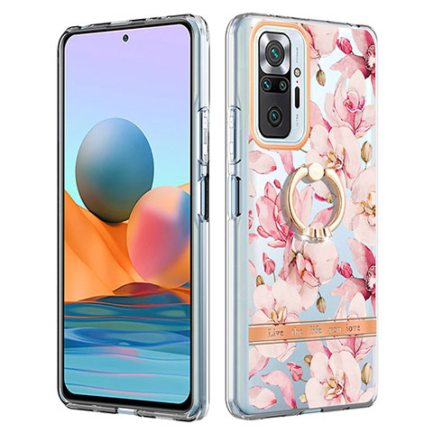 Custodia Silicone Gel Morbida Fantasia Modello Cover con Anello Supporto Y06B per Xiaomi Redmi Note 10 Pro 4G Rosa