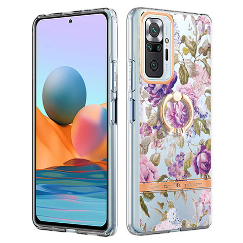 Custodia Silicone Gel Morbida Fantasia Modello Cover con Anello Supporto Y06B per Xiaomi Redmi Note 10 Pro Max Lavanda