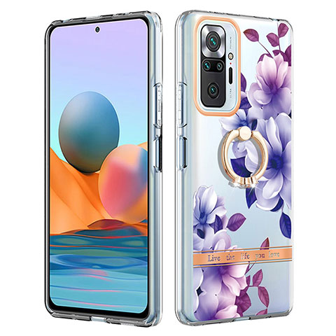 Custodia Silicone Gel Morbida Fantasia Modello Cover con Anello Supporto Y06B per Xiaomi Redmi Note 10 Pro Max Viola