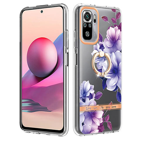 Custodia Silicone Gel Morbida Fantasia Modello Cover con Anello Supporto Y06B per Xiaomi Redmi Note 10S 4G Viola