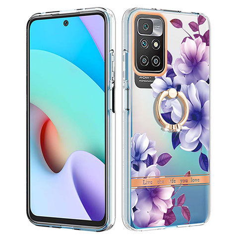 Custodia Silicone Gel Morbida Fantasia Modello Cover con Anello Supporto Y06B per Xiaomi Redmi Note 11 4G (2021) Viola