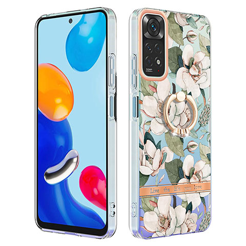 Custodia Silicone Gel Morbida Fantasia Modello Cover con Anello Supporto Y06B per Xiaomi Redmi Note 11 4G (2022) Bianco