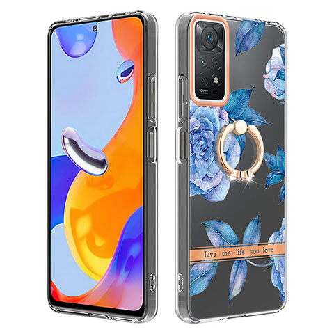 Custodia Silicone Gel Morbida Fantasia Modello Cover con Anello Supporto Y06B per Xiaomi Redmi Note 11 Pro 4G Blu