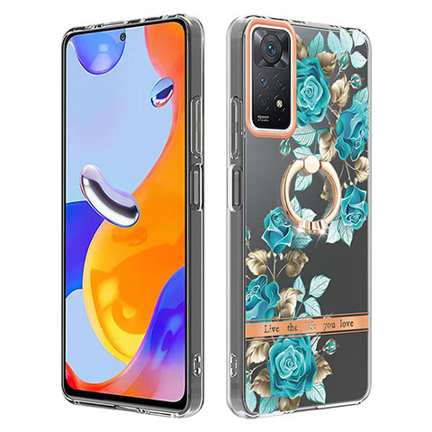 Custodia Silicone Gel Morbida Fantasia Modello Cover con Anello Supporto Y06B per Xiaomi Redmi Note 11 Pro 5G Ciano