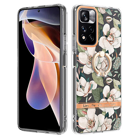 Custodia Silicone Gel Morbida Fantasia Modello Cover con Anello Supporto Y06B per Xiaomi Redmi Note 11 Pro+ Plus 5G Bianco