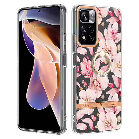 Custodia Silicone Gel Morbida Fantasia Modello Cover con Anello Supporto Y06B per Xiaomi Redmi Note 11 Pro+ Plus 5G Rosa