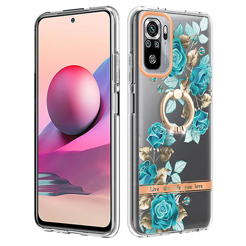 Custodia Silicone Gel Morbida Fantasia Modello Cover con Anello Supporto Y06B per Xiaomi Redmi Note 11 SE India 4G Ciano