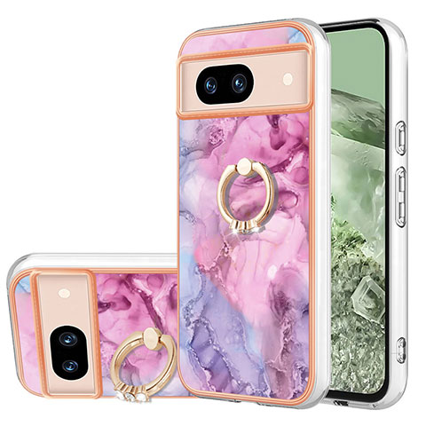 Custodia Silicone Gel Morbida Fantasia Modello Cover con Anello Supporto YB1 per Google Pixel 8a 5G Rosa