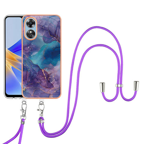 Custodia Silicone Gel Morbida Fantasia Modello Cover con Anello Supporto YB1 per Oppo A17 Viola