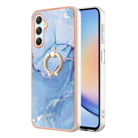 Custodia Silicone Gel Morbida Fantasia Modello Cover con Anello Supporto YB1 per Samsung Galaxy A24 4G Blu