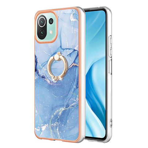 Custodia Silicone Gel Morbida Fantasia Modello Cover con Anello Supporto YB1 per Xiaomi Mi 11 Lite 4G Blu