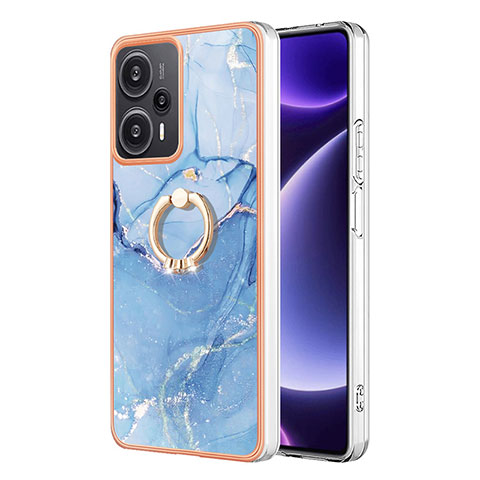 Custodia Silicone Gel Morbida Fantasia Modello Cover con Anello Supporto YB1 per Xiaomi Poco F5 5G Blu