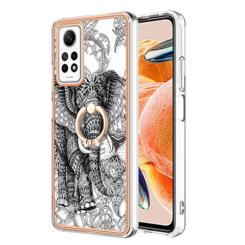 Custodia Silicone Gel Morbida Fantasia Modello Cover con Anello Supporto YB1 per Xiaomi Redmi Note 11 Pro 5G Grigio