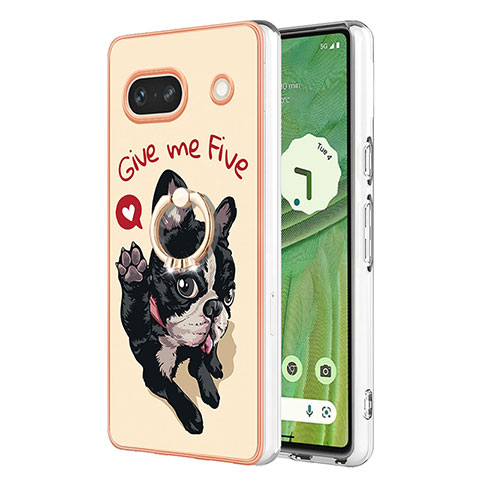 Custodia Silicone Gel Morbida Fantasia Modello Cover con Anello Supporto YB2 per Google Pixel 7a 5G Khaki