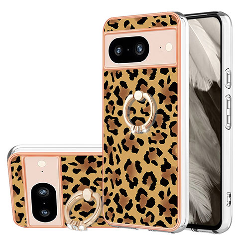 Custodia Silicone Gel Morbida Fantasia Modello Cover con Anello Supporto YB2 per Google Pixel 8 5G Marrone