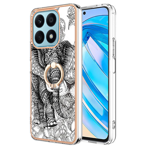 Custodia Silicone Gel Morbida Fantasia Modello Cover con Anello Supporto YB2 per Huawei Honor X8a 4G Grigio