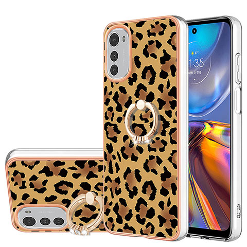 Custodia Silicone Gel Morbida Fantasia Modello Cover con Anello Supporto YB2 per Motorola Moto E32s Marrone