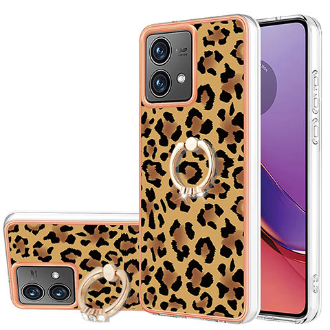 Custodia Silicone Gel Morbida Fantasia Modello Cover con Anello Supporto YB2 per Motorola Moto G84 5G Marrone