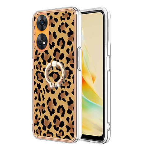 Custodia Silicone Gel Morbida Fantasia Modello Cover con Anello Supporto YB2 per Oppo Reno8 T 4G Marrone