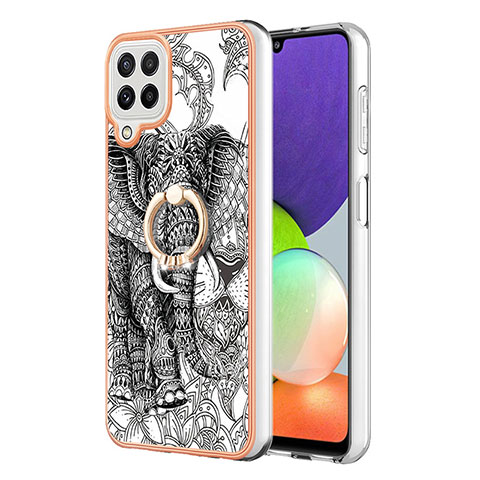 Custodia Silicone Gel Morbida Fantasia Modello Cover con Anello Supporto YB2 per Samsung Galaxy A22 4G Grigio