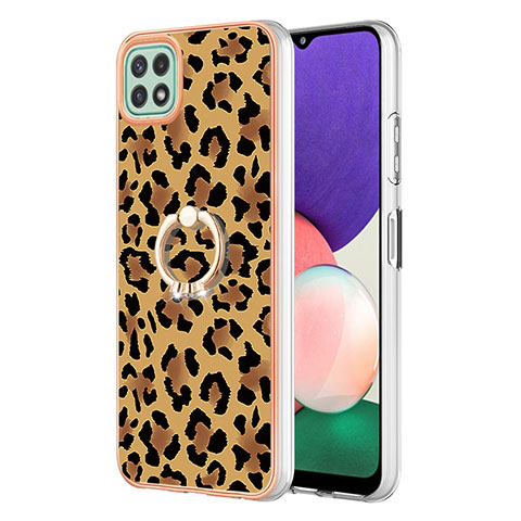 Custodia Silicone Gel Morbida Fantasia Modello Cover con Anello Supporto YB2 per Samsung Galaxy A22 5G Marrone