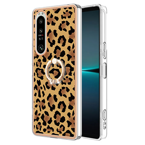 Custodia Silicone Gel Morbida Fantasia Modello Cover con Anello Supporto YB2 per Sony Xperia 1 IV Marrone