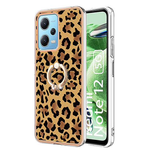 Custodia Silicone Gel Morbida Fantasia Modello Cover con Anello Supporto YB2 per Xiaomi Redmi Note 12 5G Marrone