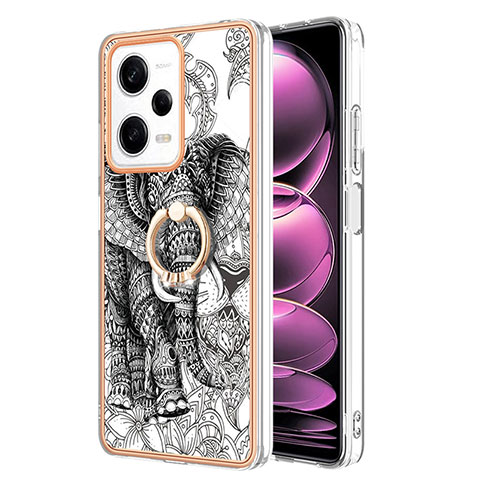 Custodia Silicone Gel Morbida Fantasia Modello Cover con Anello Supporto YB2 per Xiaomi Redmi Note 12 Pro 5G Grigio