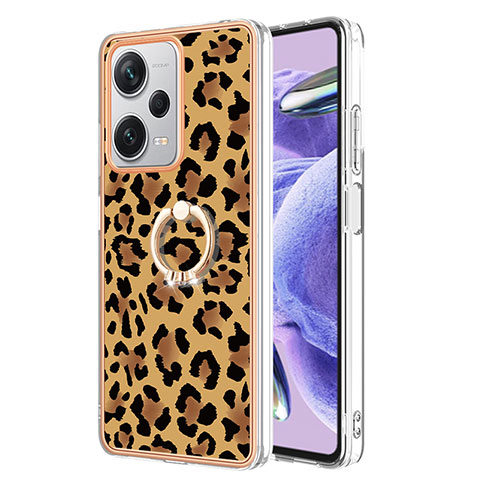 Custodia Silicone Gel Morbida Fantasia Modello Cover con Anello Supporto YB2 per Xiaomi Redmi Note 12 Pro+ Plus 5G Marrone