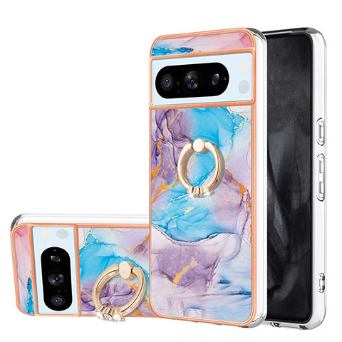 Custodia Silicone Gel Morbida Fantasia Modello Cover con Anello Supporto YB3 per Google Pixel 8 Pro 5G Blu