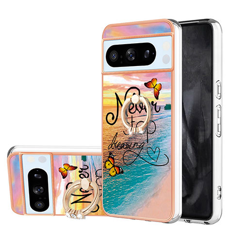 Custodia Silicone Gel Morbida Fantasia Modello Cover con Anello Supporto YB3 per Google Pixel 8 Pro 5G Multicolore