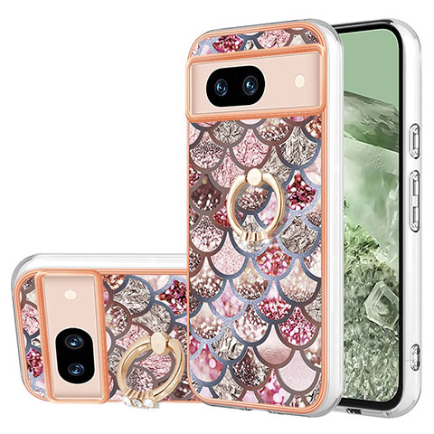 Custodia Silicone Gel Morbida Fantasia Modello Cover con Anello Supporto YB3 per Google Pixel 8a 5G Marrone