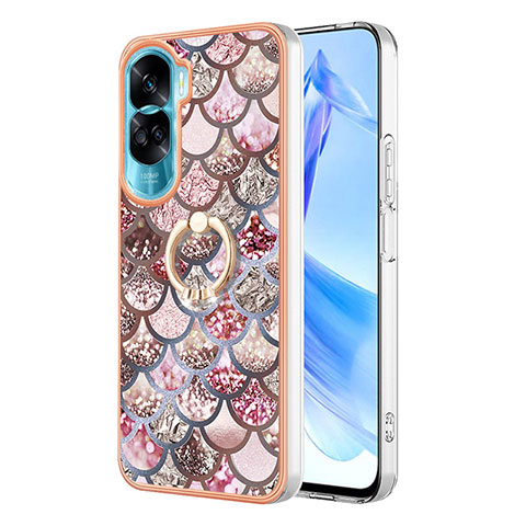 Custodia Silicone Gel Morbida Fantasia Modello Cover con Anello Supporto YB3 per Huawei Honor 90 Lite 5G Marrone