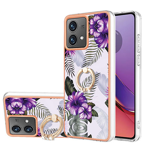 Custodia Silicone Gel Morbida Fantasia Modello Cover con Anello Supporto YB3 per Motorola Moto G84 5G Viola