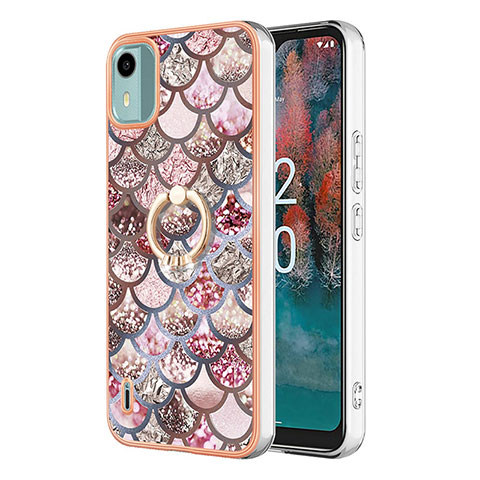 Custodia Silicone Gel Morbida Fantasia Modello Cover con Anello Supporto YB3 per Nokia C12 Pro Marrone