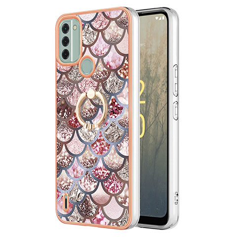 Custodia Silicone Gel Morbida Fantasia Modello Cover con Anello Supporto YB3 per Nokia C31 Marrone