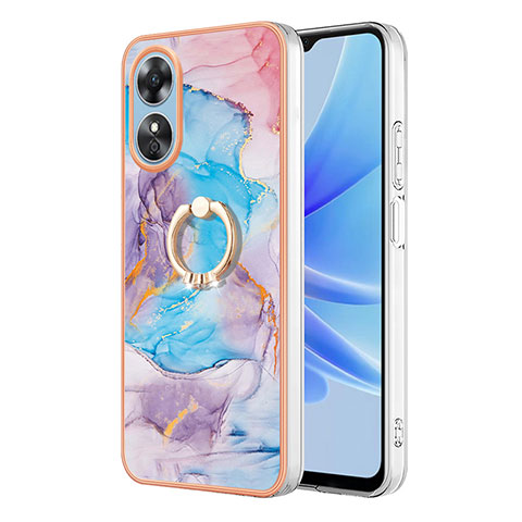 Custodia Silicone Gel Morbida Fantasia Modello Cover con Anello Supporto YB3 per Oppo A17 Blu