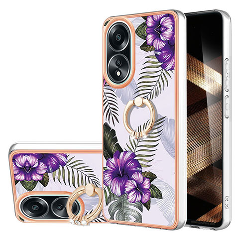 Custodia Silicone Gel Morbida Fantasia Modello Cover con Anello Supporto YB3 per Oppo A38 Viola