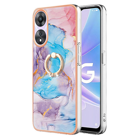 Custodia Silicone Gel Morbida Fantasia Modello Cover con Anello Supporto YB3 per Oppo A58 5G Blu