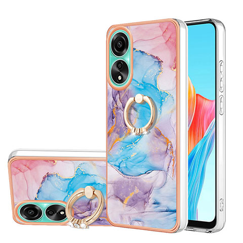 Custodia Silicone Gel Morbida Fantasia Modello Cover con Anello Supporto YB3 per Oppo A78 4G Blu