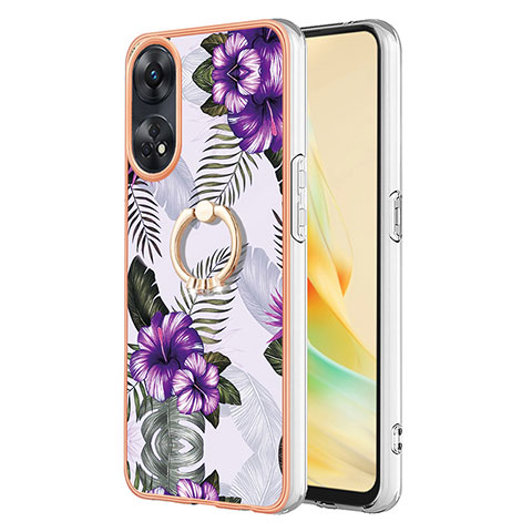 Custodia Silicone Gel Morbida Fantasia Modello Cover con Anello Supporto YB3 per Oppo Reno8 T 4G Viola