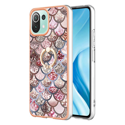 Custodia Silicone Gel Morbida Fantasia Modello Cover con Anello Supporto YB3 per Xiaomi Mi 11 Lite 5G Marrone